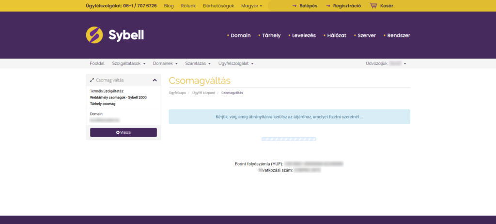 Sybell Tárhely csomagváltás - Sybell Tudásbázis