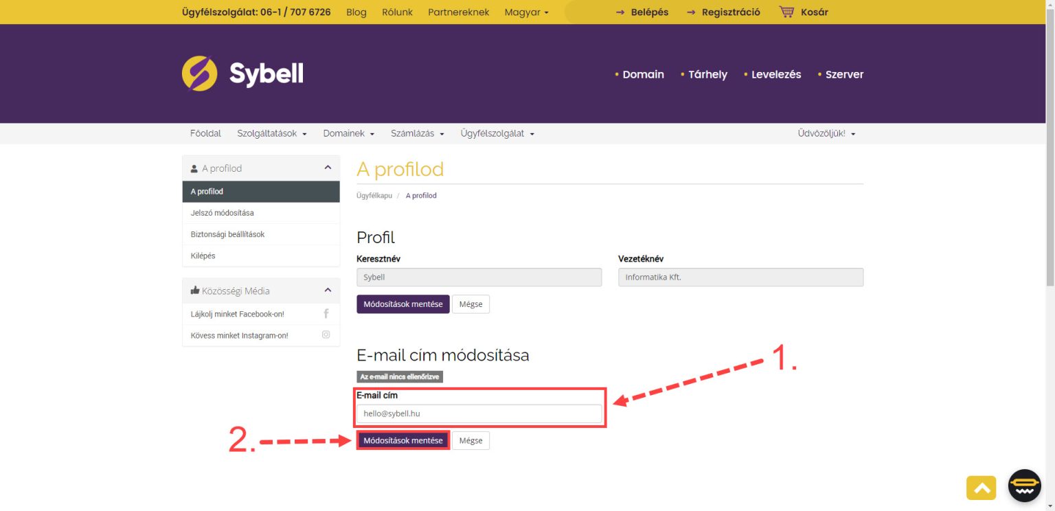 Sybell Ügyfélkapu felhasználó e-mail címének módosítása - Sybell Tudásbázis
