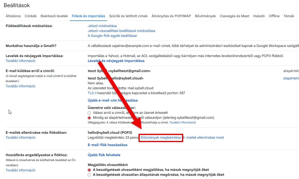 "Előzmények megtekintése" gombras kattintás